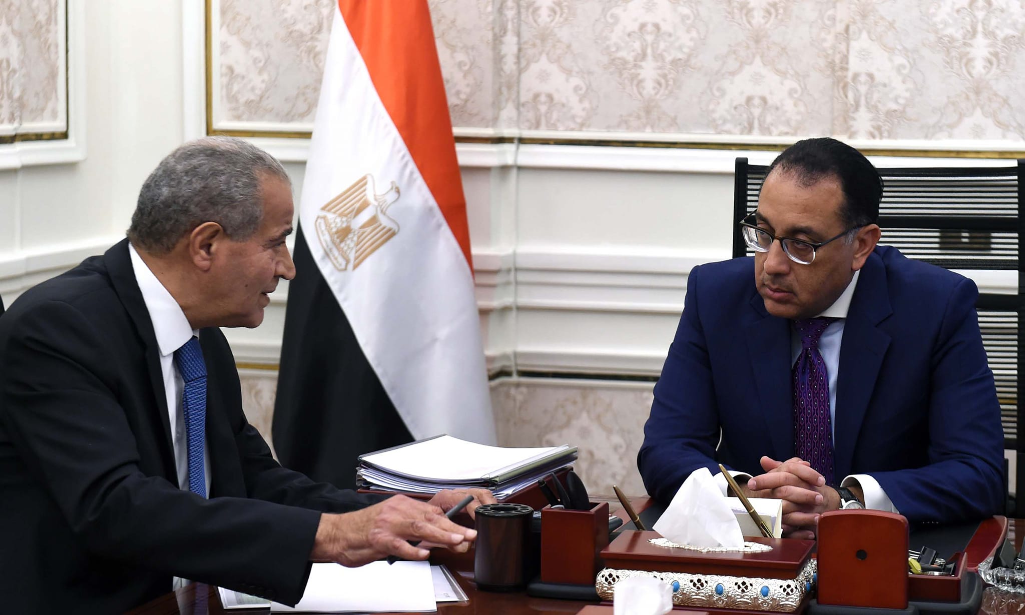 رئيس الةوزراء مصطفى مدبولي ووزير التموين على المصيلحي
